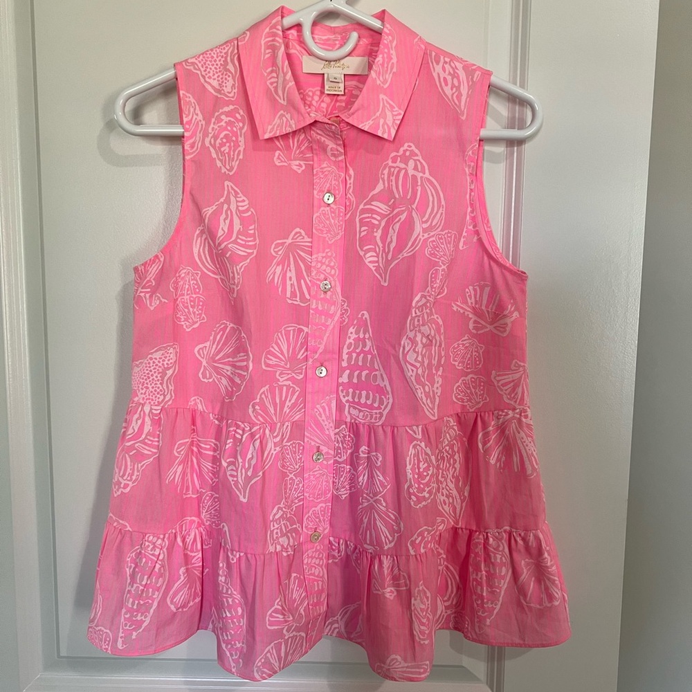 Lilly Pulitzer Breah Sleeveless Button Down Top Sz 0 Rousseau Pink